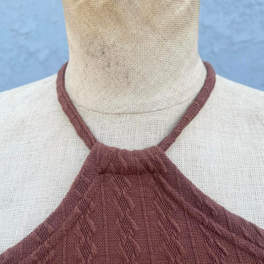 Y2k Festival Handkerchief top One size Women's Brown Tie Back Halter Crop-top - Picture 5 of 7